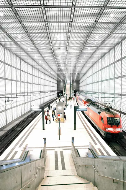 Corporate Turnaround Photo of a modern electric (high speed?) train in a station.